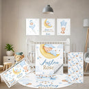 Personalized Baby Crib Bedding Set, 5 Pcs Custom Name Baby Crib Set with Double Layer Blanket, Soft Blue Moon Bear Nursery Bedding Set for Girls Boys, Customized Gifts for Toddlers Infants by TinyTreasures Baby Boutique