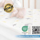 Waterproof Crib Mattress Protector Sheets,%100 Cotton Fabric, Absorbent Crib/Toddler Mattress Protector, Quilted, Certified, Noiseless Machine Wash, Moon&Star Pattern 52"x28" (Small Single, 2, Pack) by TinyTreasures Baby Boutique