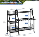 keomaisyto Garden Tool Organizer with 6 Wheels(3 lockable), Heavy Duty Yard Tool organizer with 2 Basket, Large Metal Garage Tool Organization and Storage for Garage/Shed/Yard/Broom Closet/Lawn by GreenHaven Gardens
