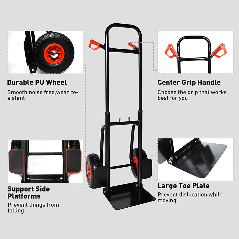 Heavy Duty Hand Truck Dolly Cart Trolley Cart with Telescope Handle & 9.4" PU Wheels, 440 Pound Capacity