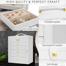 AKOZLIN Functional 6-Tier Jewelry Box Organizer with 5 Drawers Leather Jewelry Storage Case for Women Girls Ring Necklace Earring Bracelet Holder Organizer with Mirror White by TinyTreasures Baby Boutique
