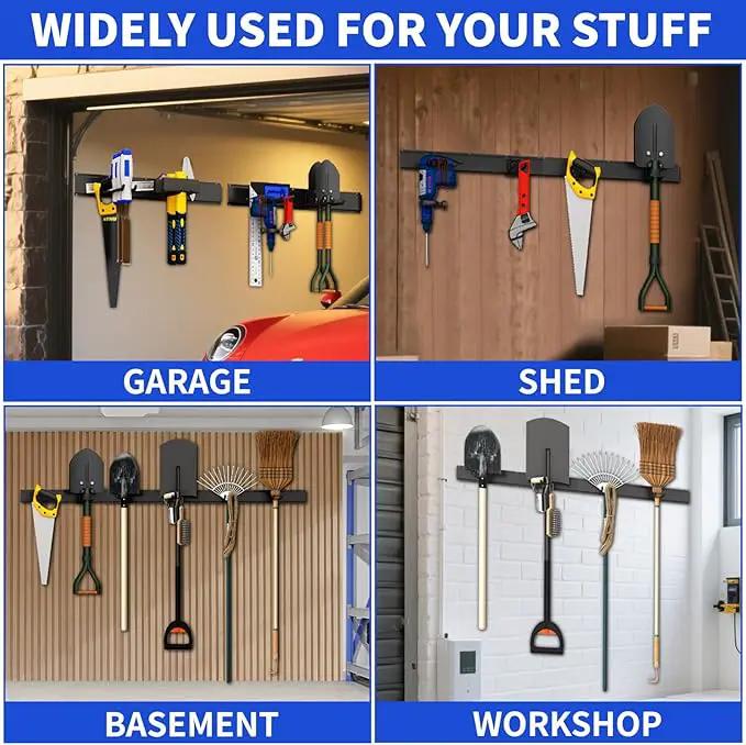 Garage Organization Tool Organizer Wall Mount, 48inch Heavy Duty Garden Tool organizer Storage System, Easy Install With 9 Adjustable Hooks, For Garage, Basement, Shed, Workshop(Black), photo 2 of 7