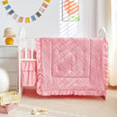 Tufted Ruffle Crib Bedding Set 3 Pieces Baby Boho Quilted Comforter with Fitted Sheet and Bed Skirt - Cute Ruffled Shabby Chic Baby Bedding Soft Blanket Design Pink by TinyTreasures Baby Boutique