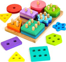 Wooden Sorting & Stacking Toys, Montessori Toys for 1 2 3 Years Old Toddlers, Shape Sorter Puzzles with 24-Piece Large Geometric Blocks & 12 Word Cards, Gift for 12+ Months Baby Boys Girls by TinyTreasures Baby Boutique