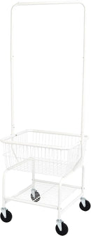 Amazon Basics Rectangular Laundry Hamper Basket Butler Cart with Wheels and Hanging Rack, White by CozyNest Decor