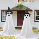 2 Packs Halloween Ghost Outdoor Decorations, 59” Light Up Ghost Decor with Remote Control, Adjustable Height Standing Halloween Lighted Ghost Kit with Witch Hat Ideal for Porch, Garden, Yard by CozyNest Decor