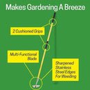 Spear Head Hoe Garden Tool - Long Handle Hoe with 59" Fiberglass Handle, 2 Cushioned Grips, & Stainless Steel Blade with Sharpened Edges & Rake - Multipurpose Garden Hoe for Weeding & More (Yellow) by GreenHaven Gardens