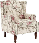 UIXE High Back Accent Chair, Wingback Upholstered Armchair in Fabric for Living Room, Retro Arm Chairs Nailhead Trim Single Sofa Bedroom Reading Seat with Solid Wood Legs - Beige Floral by CozyNest Decor