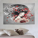 Japanese Geisha Tapestry Asian Red Cherry Blossom Red Sun Traditional Kimono Folk Tapestries Home Decor for Living Room Bedroom Apartment Farmhouse Dorm 90"x60" by CozyNest Decor