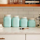 Young's Inc. 4 Pcs Set Casual Provincial Ceramic Canisters- Storage Container for Kitchen and Bathroom - Beautiful Home Decor Accent to Store Food, Coffee, Tea, and More - Green, White by CozyNest Decor