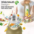 Aqulea Glass Water Bottles with Silicone Sleeve - BPA Free Reusable Wide Mouth Glass Motivational Water Bottles with Fruit Infuser – Leak Proof Borosilicate Water Bottle with Time Marker by CozyNest Decor