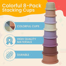 Stacking Cups Baby Toy Educational Cup Stacking Set 8-Pc Stackable Cups with Number Rainbow Nesting Cups for Babies 6-12 Months Stacking Cups for Toddlers 1-3 Perfect for Indoor/Outdoor by TinyTreasures Baby Boutique
