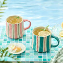 Striped Ceramic Coffee Mugs Set - 2 Pack, Pink & Green，Perfect for Morning Brew or Tea and Cocoa - for Coffee Lovers by CozyNest Decor
