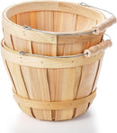 Okllen 2 Pack Round Wooden Baskets with Handle, Empty Wood Fruit Buckets, Easter Basket Fall Harvest Basket for Display Fruits Vegetables, Home Garden and Party Supplies, Natural Color by GreenHaven Gardens
