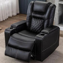 CANMOV Electric Power Recliner Chair with USB Ports and Cup Holders, Breathable Leather Home Theater Seating with Hidden Arm Storage (Black) by CozyNest Decor