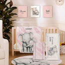 Personalized Baby Crib Bedding Set for Baby Girls, Pink Elephant Design Custom Name Baby Crib Sets 5-Pcs, Toddler Double Layer Blanket Fitted Sheets Changing Pad Cover Rug Wall Art Set by TinyTreasures Baby Boutique