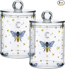 2 Pack Qtip Holder Organizer Dispenser Bee Boho Honeybee Insect Bathroom Storage Canister Cotton Ball Holder Container for Cotton Pads/Swabs/Floss by CozyNest Decor