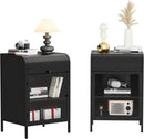 Modern Metal Side Tables Set of 2, End Tables with Glass Door, 2-Tier Nightstands with Storage Shelves, Accent Table, Slim Sofa Table for Living Room, Bedroom (Black) by CozyNest Decor