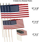 American Flags on Stick - Handheld Spearhead US Flag for 4th of July, Memorial Day Event Decorations - Patriotic Decor for Indoors & Yard - Wooden Stick, Cotton Fabric - (8"x12" - 12 Pack) by GreenHaven Gardens