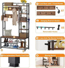 BON AUGURE Hall Tree with Shoe Storage, 5-in-1 Reversible Entryway Bench with Coat Hooks for Hallway, Rustic Wood and Metal Coat Rack with Shelves for Mudroom (Rustic Oak) by CozyNest Decor