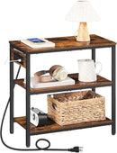 HOOBRO End Table with Charging Station, Simple Rustic Side Table with 3-Tier Storage Shelf, Narrow Nightstand for Small Spaces, for Living Room, Industrial Design, Rustic Brown and Black BF149UBZ01 by CozyNest Decor