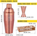 Bartender Kit with Whiskey Smoker - 13 pcs, Bamboo Stand - Bar Set with Cocktail Shaker, Bartending Kit with Essential Bar Accessory Tools, Wood Chips, Pink Gold by CozyNest Decor