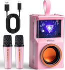 Karaoke Machine for Kids & Adults, Portable Bluetooth Mini Karaoke Speaker with 2 Wireless Microphone and Lights, Birthday Gifts for Girls & Boys, Toys for Girls, Family Home Party (Pink) by TinyTreasures Baby Boutique