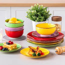 vancasso Bonita Dinnerware Set Muticolor Stoneware 12 Pieces Service for 4, Handpainted Spirals Pattern Stoneware Plates and Bowls Set by CozyNest Decor