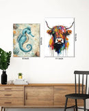 Nautical Seahorse Canvas Wall Art Sea Horse Ocean Theme Print Poster Coastal Framed Picture Painting for Home Beach House Bedroom Wall Decor 8x10 Inch by CozyNest Decor