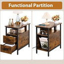 Side Tables with Charging Station, Narrow End Table with 2 Wooden Drawers, USB Ports and Power Outlets, Narrow Nightstand and Bedside Table, Side Tables Living Room, Bedroom, Brown by TinyTreasures Baby Boutique
