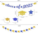 Navy-Blue Gold-White Party-Decoration Graduation Banner - 14pcs Kits Cap Garland Streamers, Royal Paper Tissue Pom Poms Flowers Fans Honeycomb,Class Of 2025 College High School Grad Decor Hugfond by CozyNest Decor