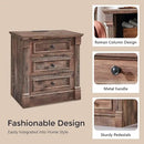 26" Tall Farmhouse Nightstand Set of 2, 3 Drawers End Table w/Charging Station, 23.6" Wide Large Side Table w/Roman Column, Wood Rustic Sofa Table for Bedroom, Light Brown by CozyNest Decor