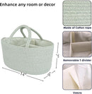 Diaper Caddy Organizer Cotton Rope Baby Basket Nursery Storage and Portable Tote Bag for Car Ideal Baby Shower Gifts and Registry Must-Have for Newborn Essentials light green by TinyTreasures Baby Boutique