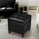 Adeco Storage Ottoman Foot Rest Stool, Leather Ottoman Footstool with Wood Legs and Hinged Lid, 18" Small Foot Stool Bench for Living Room, Bedroom, Black by CozyNest Decor