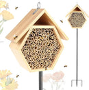 Mason Bee House for Garden, Natural Wooden Bee Habitat with Metal Ground Stake, Attracts Pollinators, Improve Garden Productivity, Outdoor Decoration by GreenHaven Gardens