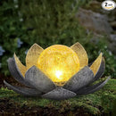 Garden Solar Light Outdoor(2Pack), Amber Crackle Globe Glass Lotus Decoration, Waterproof Gary Metal LED Flower Lights for Patio,Lawn,Walkway,Tabletop, Garden Gifts for Women by GreenHaven Gardens