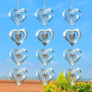 12 Metal Heart Bird Scarer Discs Set, Wind Spinners 3D Helix Reflector Stainless Steel Sparkly Outdoor Garden Decor, Scare Birds & Animals Away from Garden Yard Patio Lawn Farm Wind Sculpture Gifts by GreenHaven Gardens
