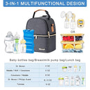 Breastmilk Cooler Bag with Ice Pack Fits 6 Baby Bottles up to 9 Ounce, Breastmilk Pump Cooler Bag with Shoulder Strap for Nursing Mom Daycare, Work, Travel- Grey by TinyTreasures Baby Boutique