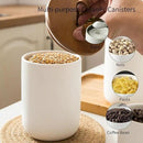 Ceramic Canister Set for Kitchen, 3pcs White Ceramic Kitchen Canisters for Countertop with Airtight Wood Lids, Large Flour and Sugar Containers for Coffee, Tea, Spice by CozyNest Decor