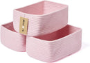 Small Storage Baskets for Organizing | Closet Organizer Bins | Shelf Toy Basket | Woven Rope Baskets | Cube Decorative Box | Shallow Basket | 11.5x7.5x4.7” | 3 Packs Pink by GreenHaven Gardens
