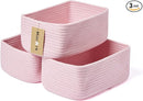 Small Storage Baskets for Organizing | Closet Organizer Bins | Shelf Toy Basket | Woven Rope Baskets | Cube Decorative Box | Shallow Basket | 11.5x7.5x4.7” | 3 Packs Pink by TinyTreasures Baby Boutique