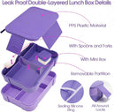 Preppy Lunch Box for Girls with 10oz Thermo, with 6 Compartment Bento Box, Purple Nylon Insulated Lunch Bag Adjustable Strap for Girl Kids Teens School Travel Picnic by TinyTreasures Baby Boutique