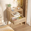 Lerliuo Rattan Nightstands Set of 2 with Charging Station, Boho Night Stand with Handmade Natural Rattan Drawer and Open Shelf, Side End Tables with Solid Wood Legs for Bedroom, Dorm, Small Spaces by CozyNest Decor