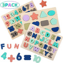 Wooden Puzzles for Toddlers, Kesletney Wooden Alphabet Number Shape Learning Puzzles for Kids, Preschool Educational Toys Gift for Boys Girls Ages 3 4 5 6 Years Old by TinyTreasures Baby Boutique
