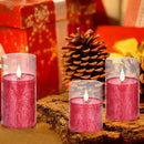 Flameless Flickering Remote Control Candle, Glass Pillar Candle,3 Pack (D:3"×H:4" 5" 6") LED 3D Flame Romantic Candle,Battery Operated Real Wax, Ideal for Wedding, Home Decor Holiday (Red) by GreenHaven Gardens