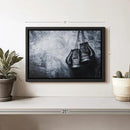 ElephantStock Boxing Gloves Wall Art - Horizontal Framed Canvas - 1-Piece Living Room Wall Decor - Photography Sports Canvas Print - Black and Gray Decor for Wall - 13" X 9" by CozyNest Decor
