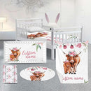 Custom Nursery Crib Bedding Set: Personalized Name 4 Piece Highland Cow Theme Baby Crib Sets for Girls - Toddler Double Layer Blanket Set, Comfortable Crib Bed Sheets for Baby Toddlers by TinyTreasures Baby Boutique