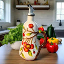 18 Oz Hand Painted Relief Ceramic Olive Oil Bottle Dispenser for Kitchen, Oil and Vinegar Bottle, Seasoning Bottle with Stainless Steel Nozzle, 540mL Oil Container with Handle for Cooking, Light Proof by CozyNest Decor