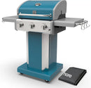 Kenmore 3-Burner Propane BBQ Grill, 30,000 BTUs Gas Grill with Cast Iron Cooking Grates, Folding Side Tables & Wheels, Outdoor Grill with Tool Hooks, Teal + Bonus Cover by GreenHaven Gardens