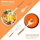 Large Silicone Cooking Spoon Set, 2 Pack Solid Slotted Spoon with Wooden Handle, Nonstick Silicone Kitchen Spoons for Cooking, Heat Resistan Spatula Set for Serving, Basting, Mixing (White) by CozyNest Decor